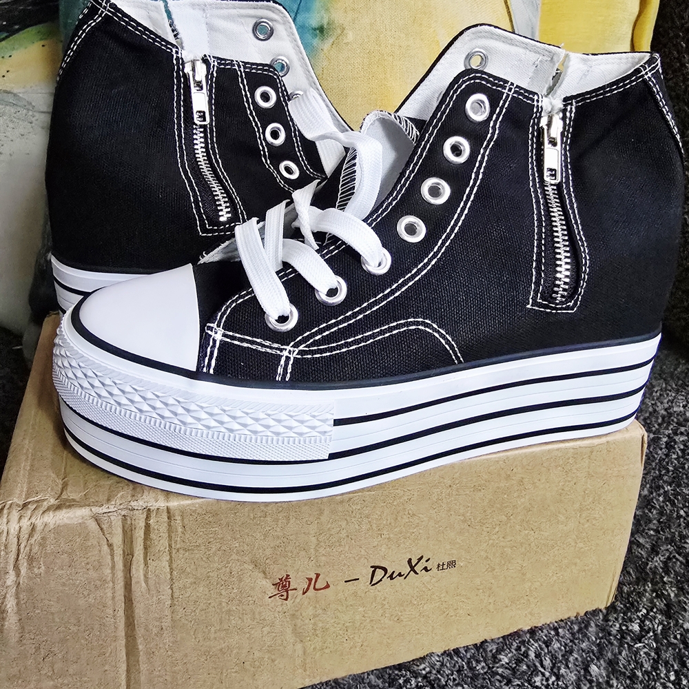 “REFRASE LIFE Platform Sneaker Wedges Black High Top 4” Height Boost Chunky Y2K